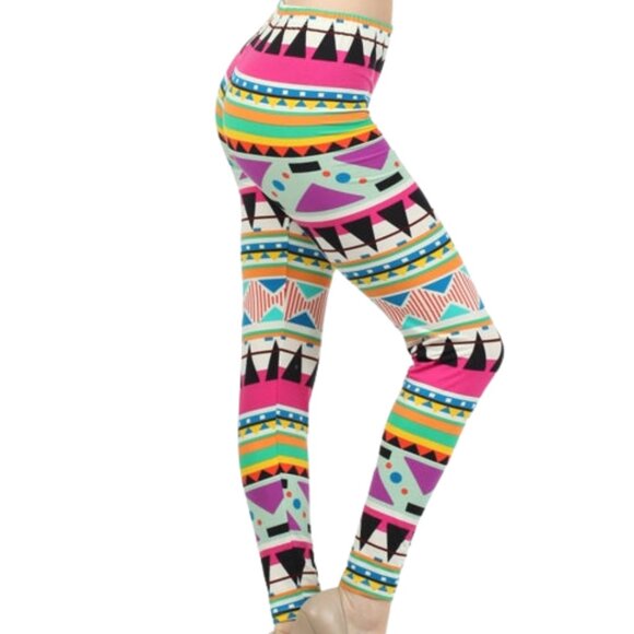 GEOMETRIC Aztec Tribal Print Multicolor Leggings One Size S-XL - NEW - Picture 2 of 5